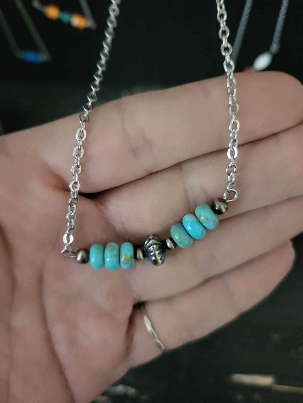 Turquoise Bead Bar Necklace Handmade By Me.